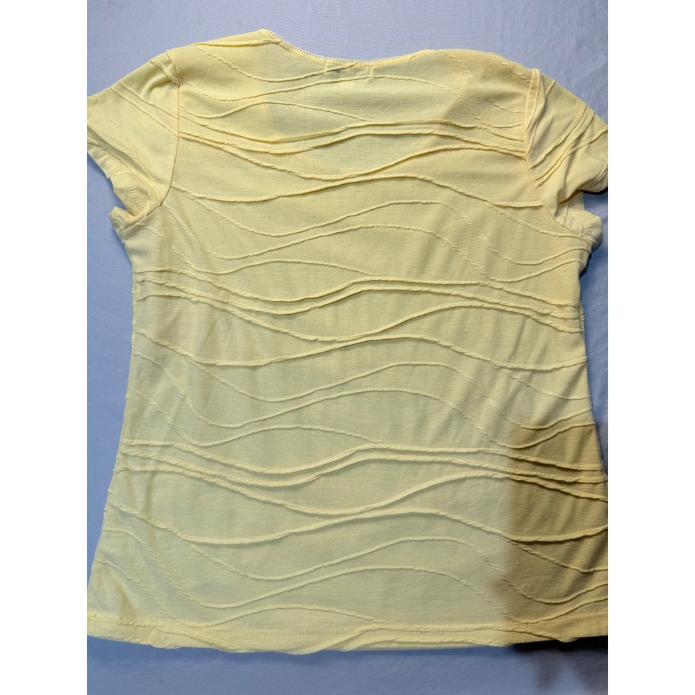Kim Rogers Womens Petite Large‎ Yellow Wavy Textured Short Sleeve Scoop Neck Top - Picture 4 of 4